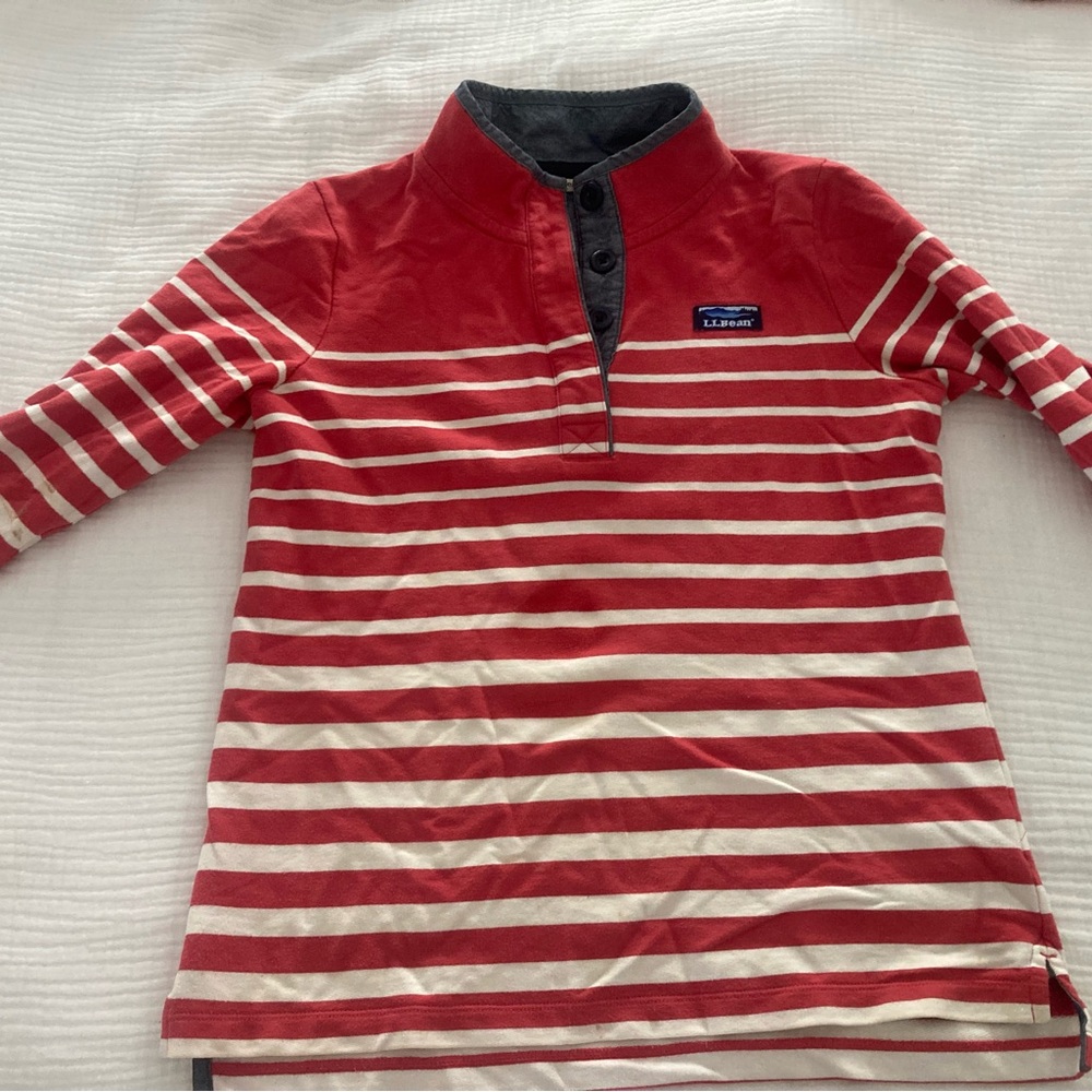 L.L. Bean Women’s Red & White Striped Henley Top